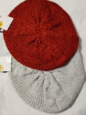 Joe Boxer Cozy Knit Beanie - Rust Red and Light Gray